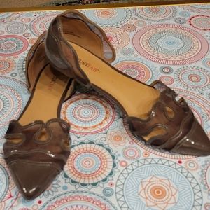 Khaki (brown) "JustFab" Patent Leather and Mesh Flats